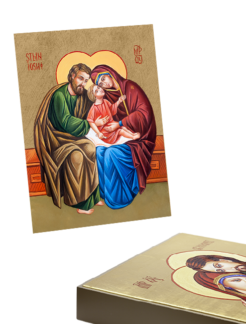 Quadro Sacra Famiglia in Foglia Oro con Telaio in Legno 30x40 cm