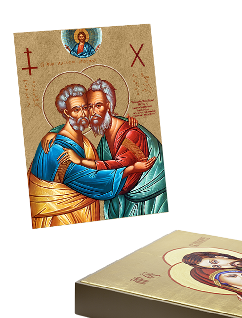 Quadro San Pietro e San Paolo in Foglia Oro con Telaio in Legno 30x40 cm