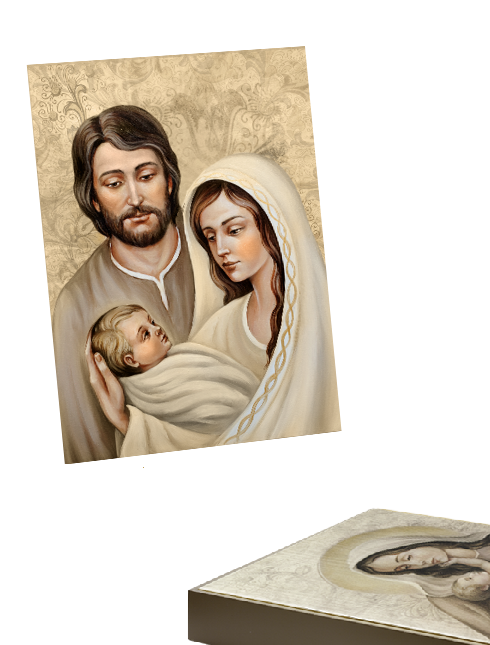 Quadro Natività Sacra Famiglia in Tela Effetto Dipinto con Telaio in Legno