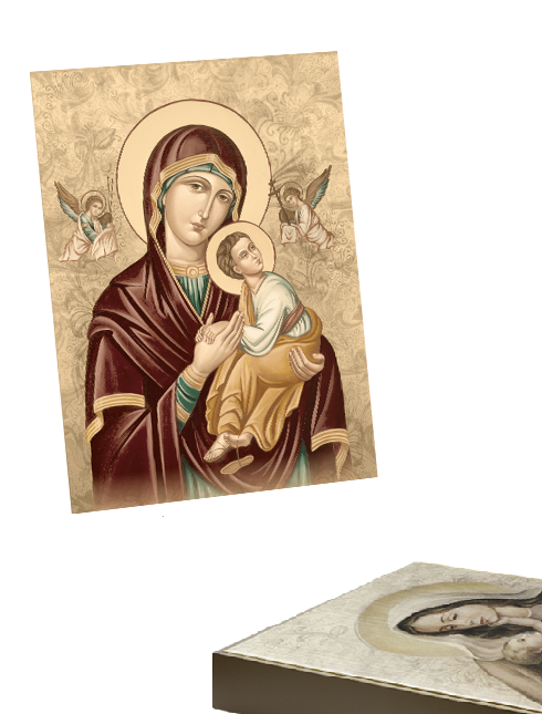 Quadro Madonna Bizantina con Bambino in Tela Effetto Dipinto con Telaio in Legno