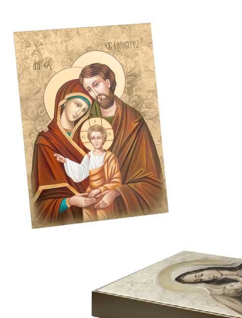Quadro Sacra Famiglia Bizantina in Tela Effetto Dipinto con Telaio in Legno