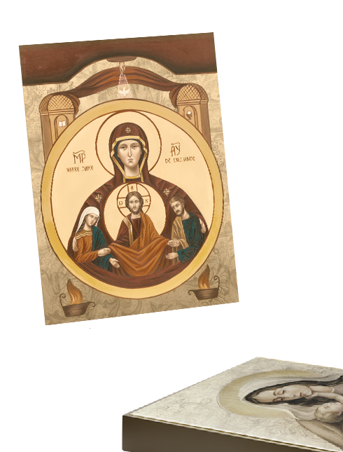 Quadro Sacra Famiglia Bizantina in Tela Effetto Dipinto con Telaio in Legno