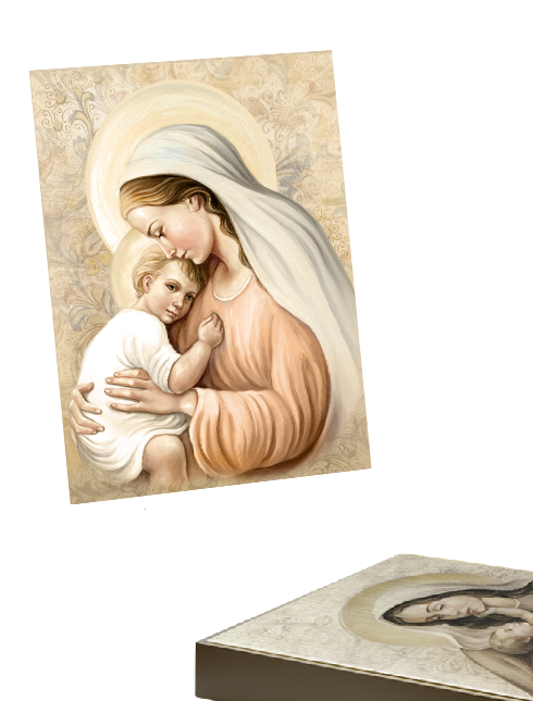 Quadro Madonna con Bambino in Tela Effetto Dipinto con Telaio in Legno