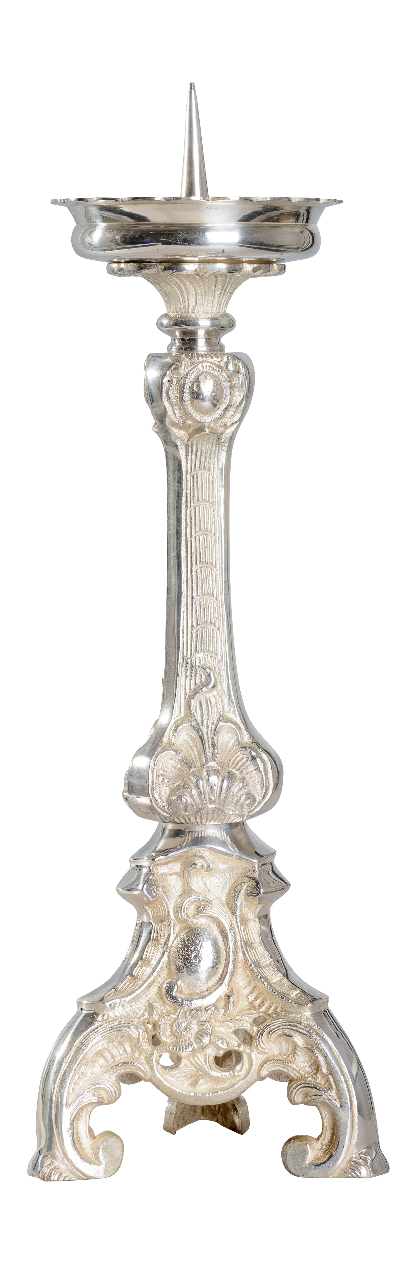 Candeliere da Altare in Ottone Placcato Argento Altezza 39 cm