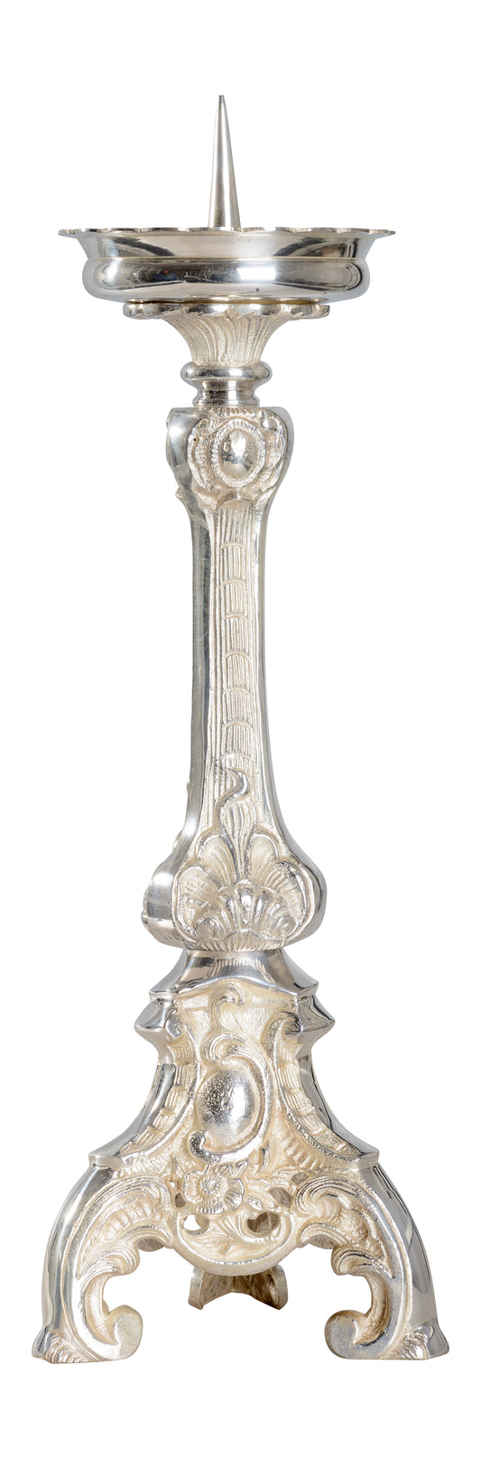 Candeliere da Altare in Ottone Placcato Argento Altezza 39 cm