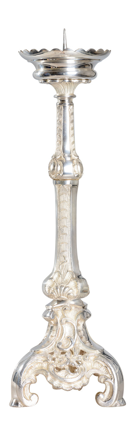 Candeliere da Altare in Ottone Placcato Argento Altezza 50 cm