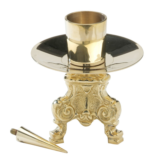 Portacandele da Altare Tre Piedi in Ottone Dorato Altezza 13 cm