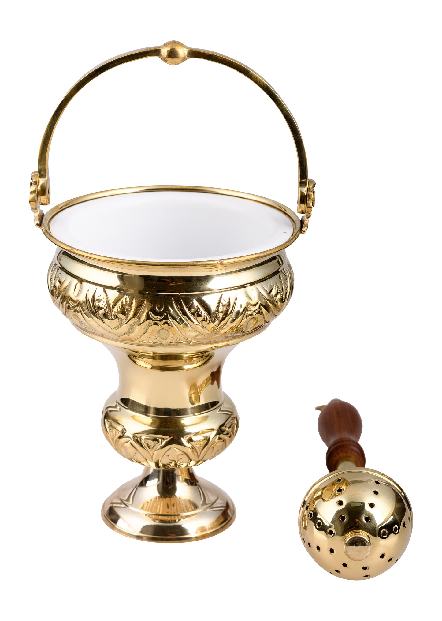 Secchiello Acqua Santa in Ottone Altezza 30 cm con Aspersorio