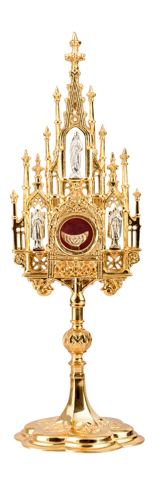 Ostensorio Neogotico Dorato Altezza 40 cm
