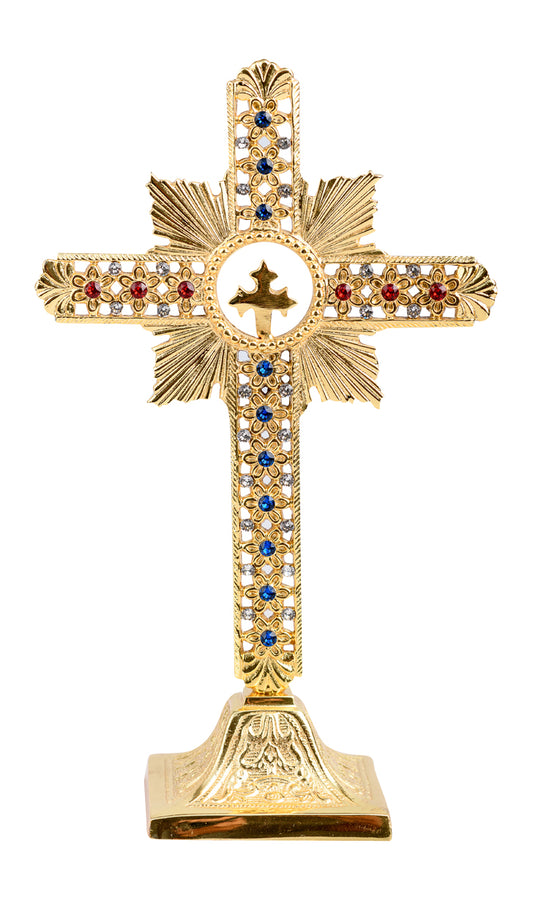 Croce per Altare Dorata con Pietre Altezza 25 cm