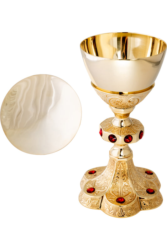 Calice in Ottone Dorato con Pietre Altezza 23 cm
