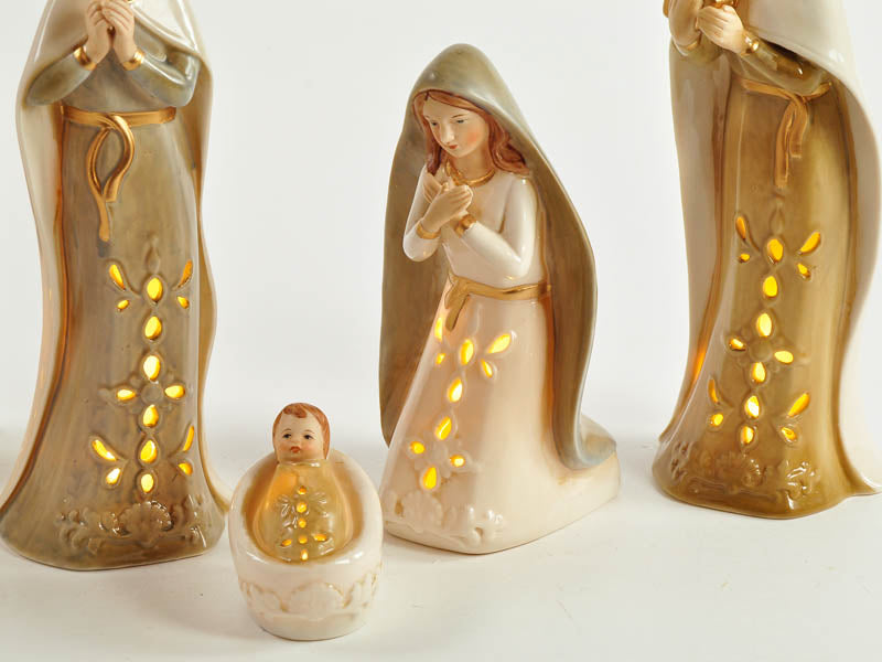 Set Statue Natività Presepe Completo 6 Pezzi in Porcellana Shabby Chic 22,5 cm