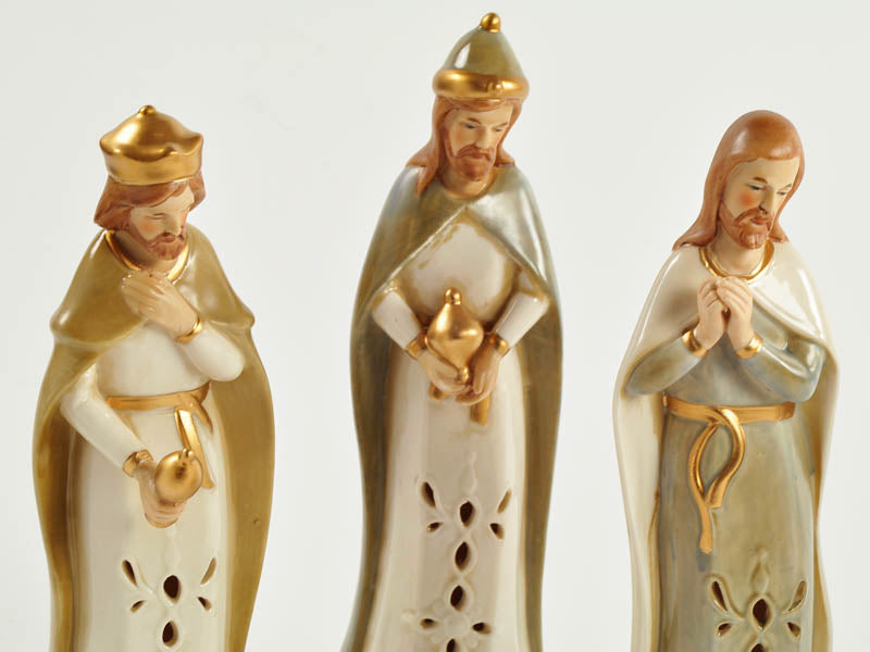 Set Statue Natività Presepe Completo 6 Pezzi in Porcellana Shabby Chic 22,5 cm