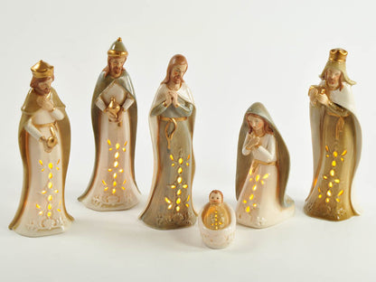 Set Statue Natività Presepe Completo 6 Pezzi in Porcellana Shabby Chic 22,5 cm