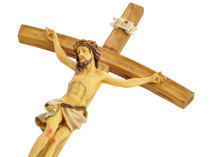 Crocifisso da Appendere con Croce in Legno e Cristo in Resina 23x40 cm