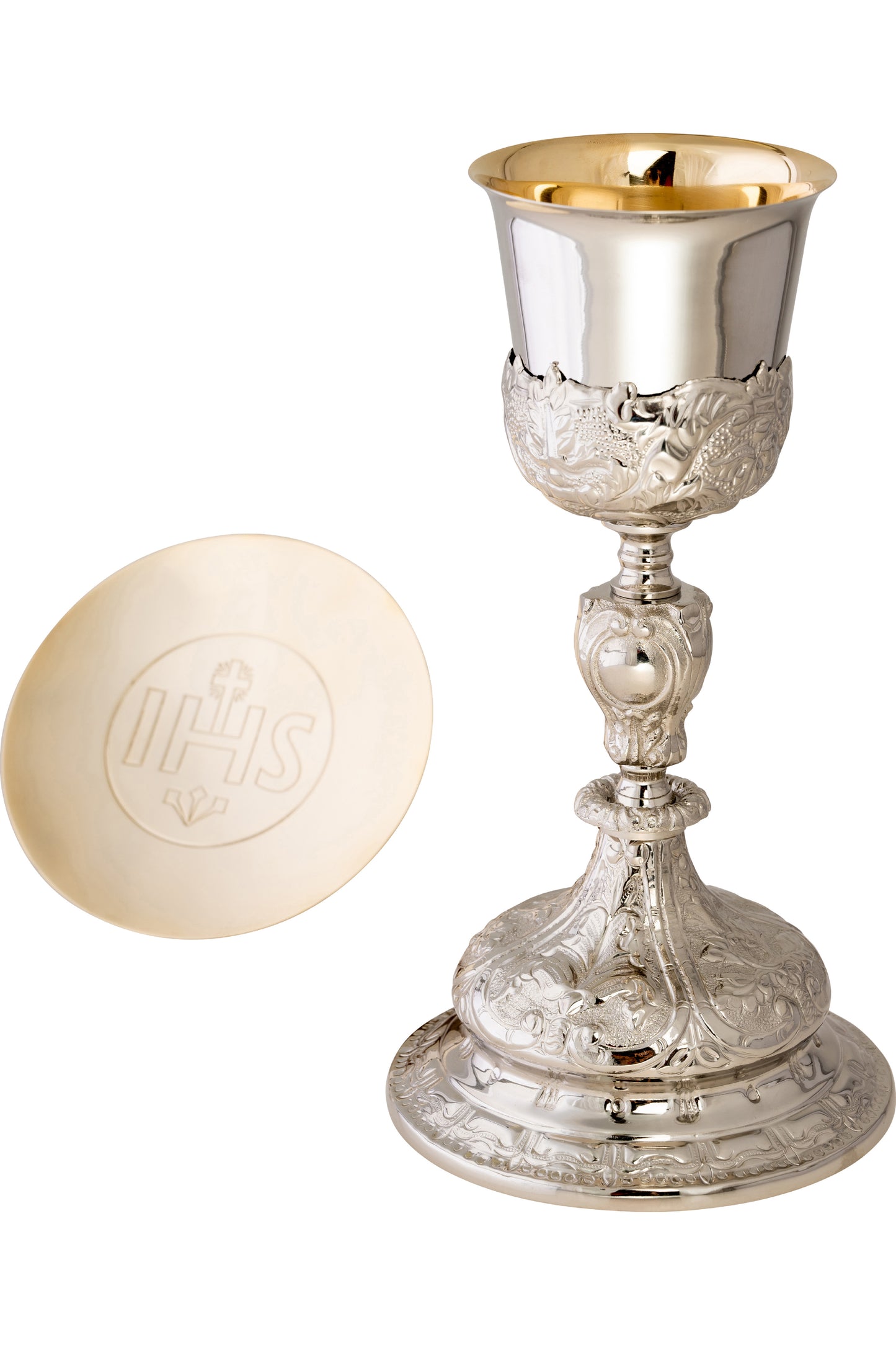 Calice in Ottone Nichelato Interno Dorato Altezza 26 cm