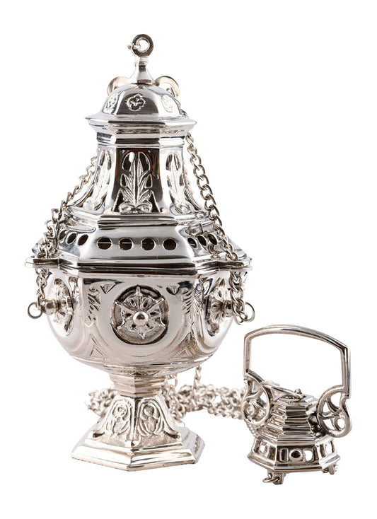 Turibolo in Ottone Argentato Lucido Altezza 27 cm