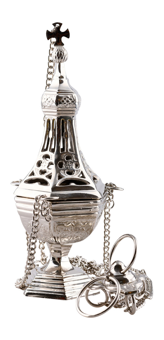 Turibolo in Ottone Argentato Lucido Altezza 31 cm