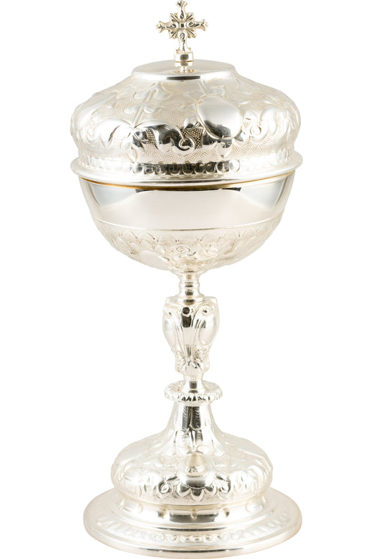 Pisside in Ottone Argentato Interno Dorato Altezza 33 cm