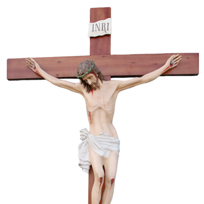 Crocifisso Croce in Legno 320 x 180 con Cristo 160 cm da Appendere in Vetroresina
