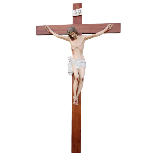 Crocifisso Croce in Legno 320 x 180 con Cristo 160 cm da Appendere in Vetroresina