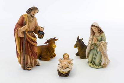 Set Statue Natività Presepe Completo 8 Pezzi in resina decorato a mano 20 cm.