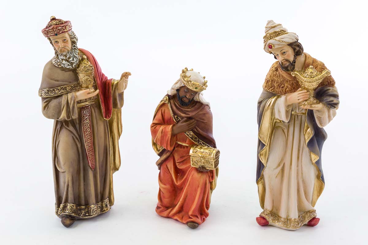 Set Statue Natività Presepe Completo 8 Pezzi in resina decorato a mano 20 cm.