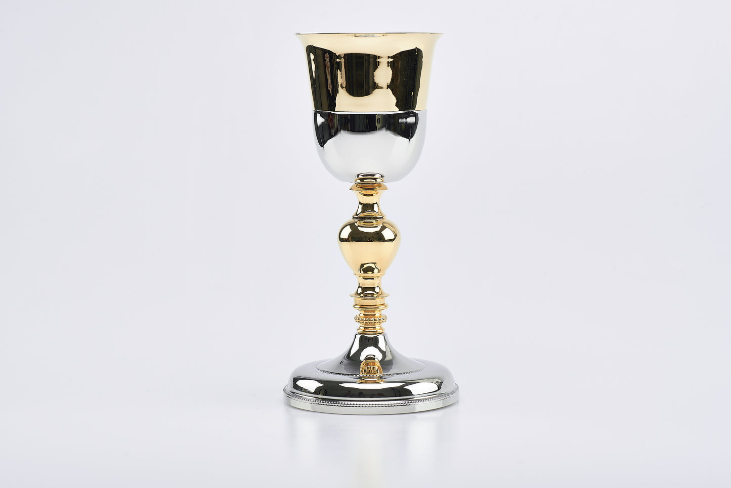 Calice in Ottone Nichelato Lucido Coppa Dorata Altezza 22 Centimetri