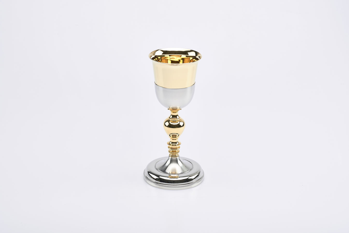 Calice in Ottone Nichelato Satinato Coppa Dorata Altezza 22 Centimetri