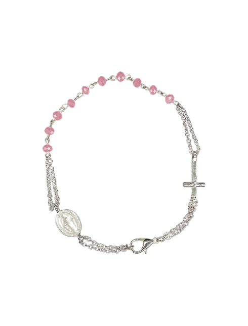 Bracciale in Cristallo con Medaglia Miracolosa e Croce