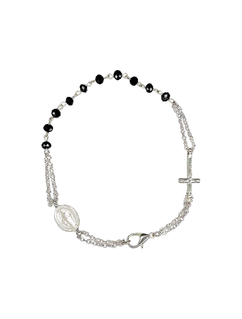 Bracciale in Cristallo con Medaglia Miracolosa e Croce
