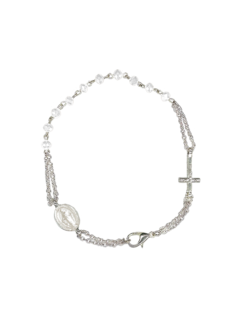 Bracciale in Cristallo con Medaglia Miracolosa e Croce