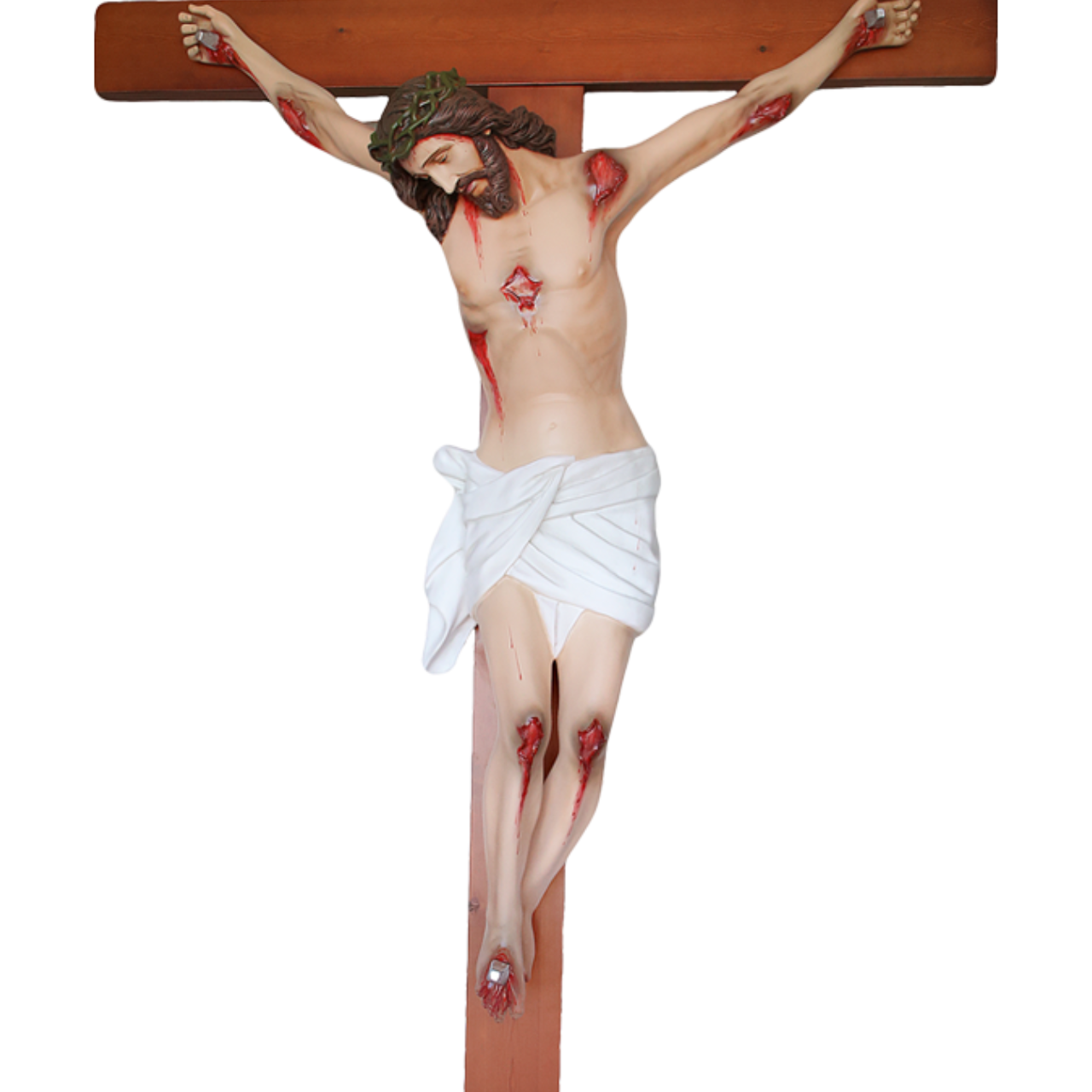 Crocifisso Croce in Legno 360 x 180 con Cristo 180 cm da Appendere in Vetroresina