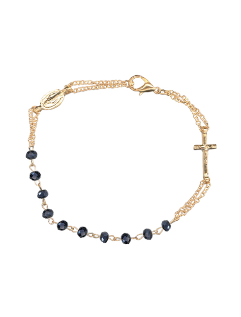 Bracciale Finitura Oro in Semi Cristallo con Medaglia Miracolosa e Croce