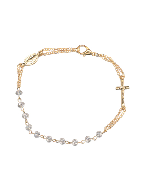 Bracciale Finitura Oro in Semi Cristallo con Medaglia Miracolosa e Croce