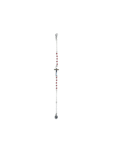 Bracciale Croce con Grani in Cristallo Rosso in Argento Astuccio Incluso