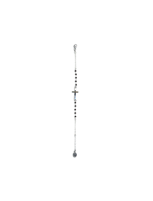 Bracciale Croce con Grani in Cristallo Nero in Argento Astuccio Incluso