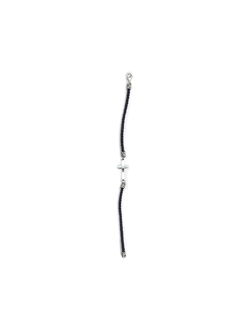 Bracciale Croce in Pelle Nero e Argento Astuccio Incluso