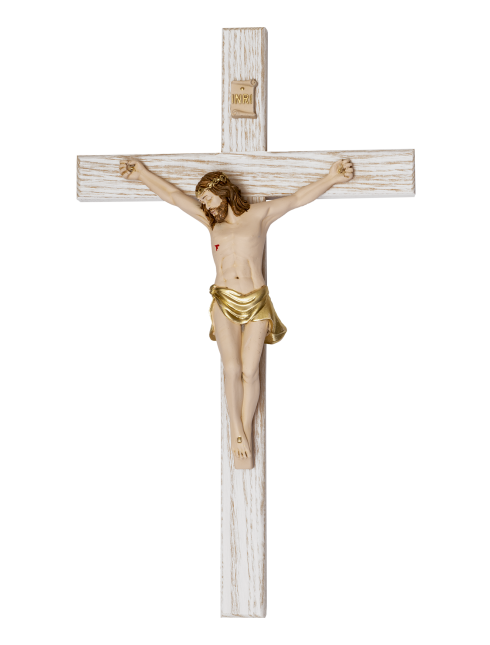 Crocifisso in Legno Frassino Rovere Sbiancato con Cristo in Resina