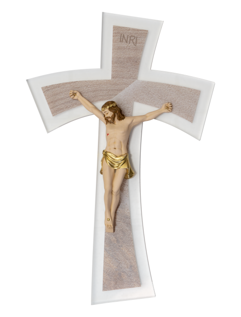 Crocifisso in Plexiglass Decorato con Cristo in Resina
