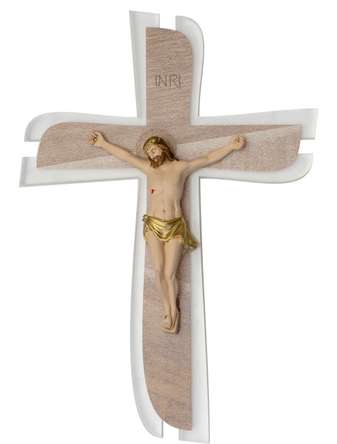 Crocifisso in Plexiglass Decorato con Cristo in Resina