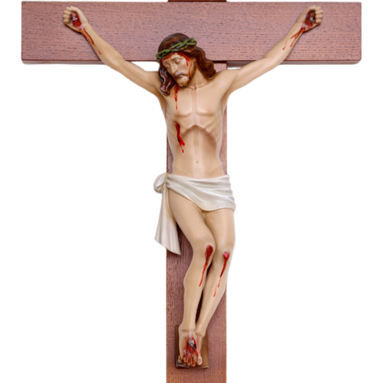 Crocifisso Croce in Legno 40 x 24 con Cristo 20 cm da Appendere in Resina Piena