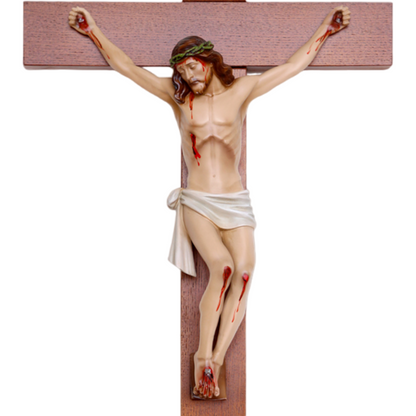 Crocifisso Croce in Legno 40 x 24 con Cristo 20 cm da Appendere in Resina Piena