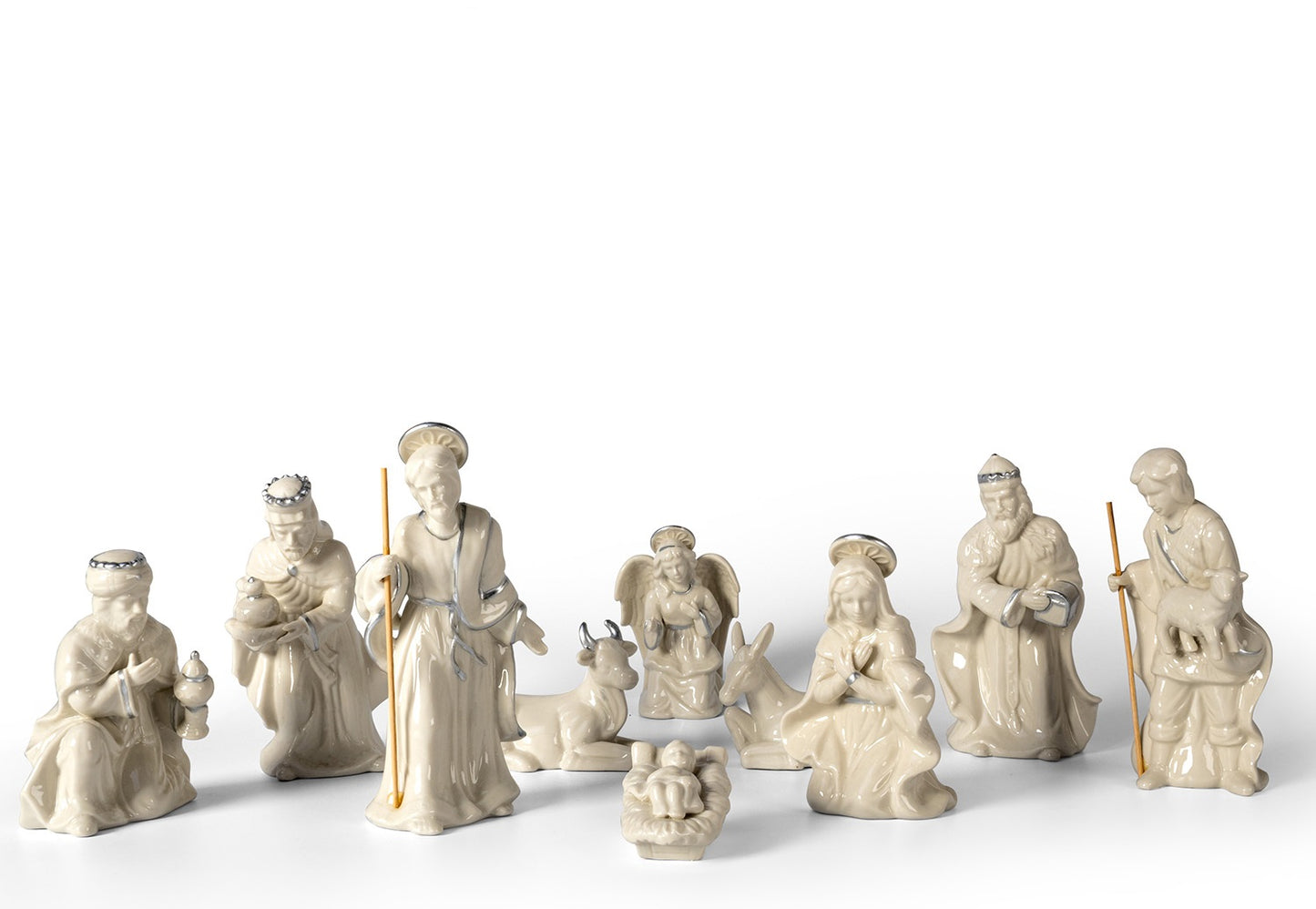Set Statue Natività Presepe Completo 10 Pezzi in Ceramica Decoro Moderno 20 cm