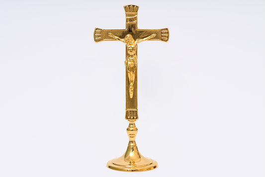 Crocifisso Croce in Ottone Base Barocca Altezza 20 Centimetri