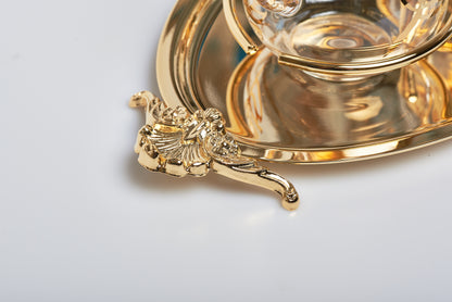 Servizio Ampolle Decorate su Vassoio in Ottone Dorato