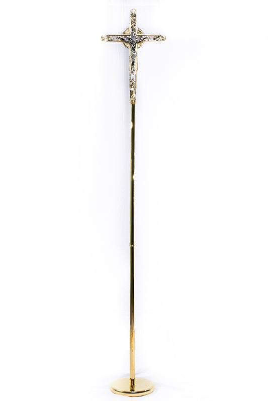 Croce Astile da Processione in Bronzo Color Oro 200x35 Centimetri