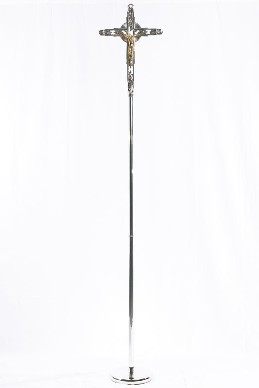 Croce Astile da Processione in Bronzo Color Argento 200x35 Centimetri