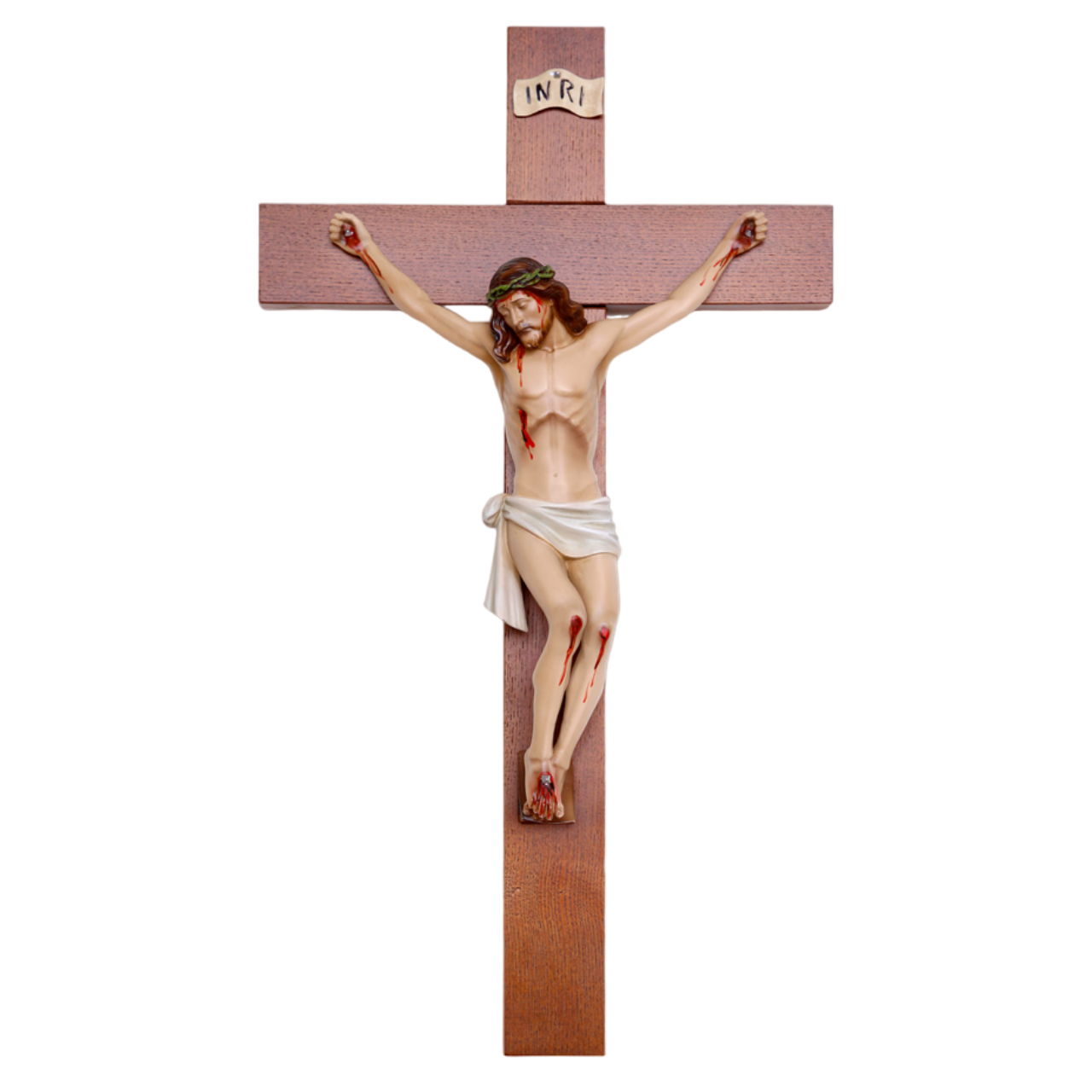 Crocifisso Croce in Legno 60 x 31 con Cristo 30 cm da Appendere in Resina Piena