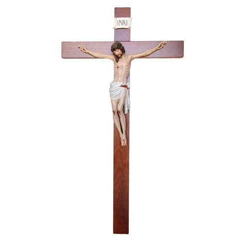 Crocifisso Croce in Legno 140 x 75 con Cristo 70 cm da Appendere in Resina